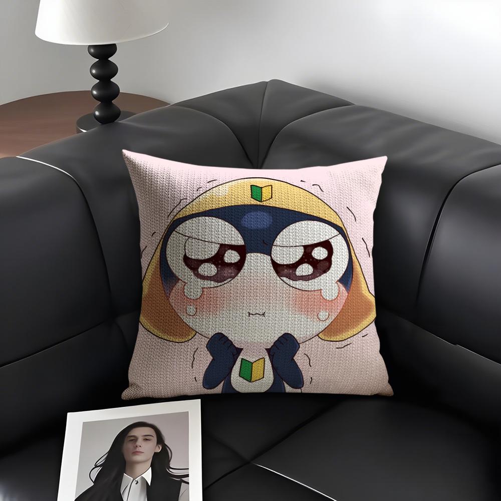 K-Keroro Gunsouu Frog Cartoon Cushion Cover Natural Linen Organic Fabric Double-Sided Printing Sofa Home Decor Gift Pillow Case