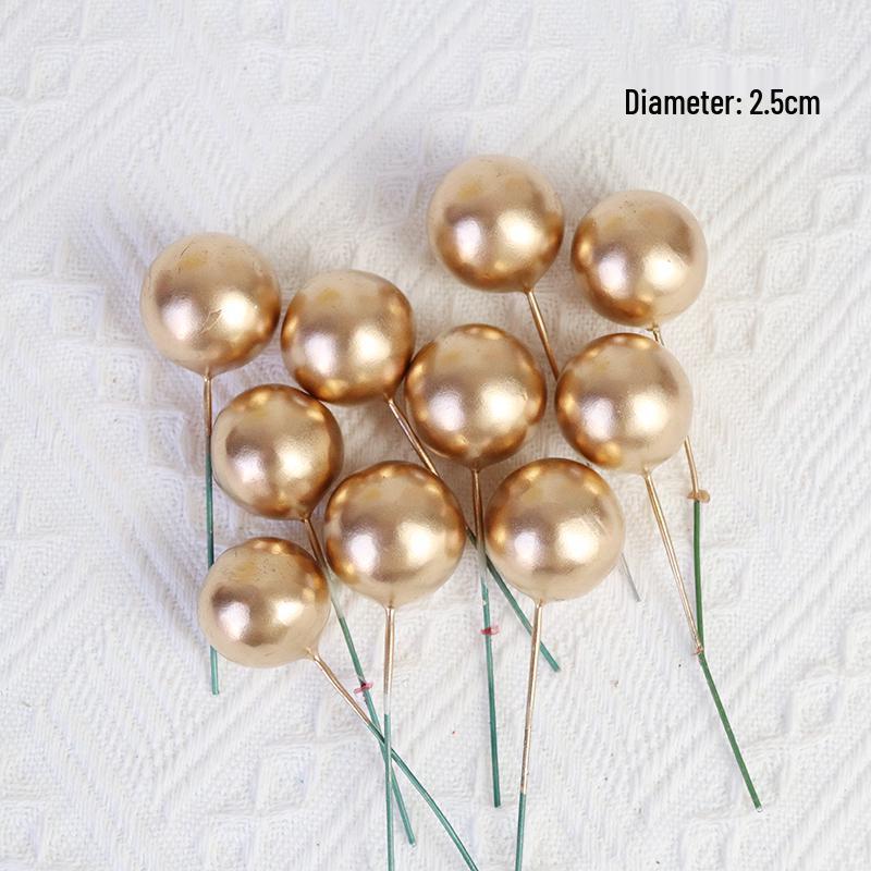 Gold and Silver Cake Decoration Balls Set - 10-Piece Birthday Topper Accessories