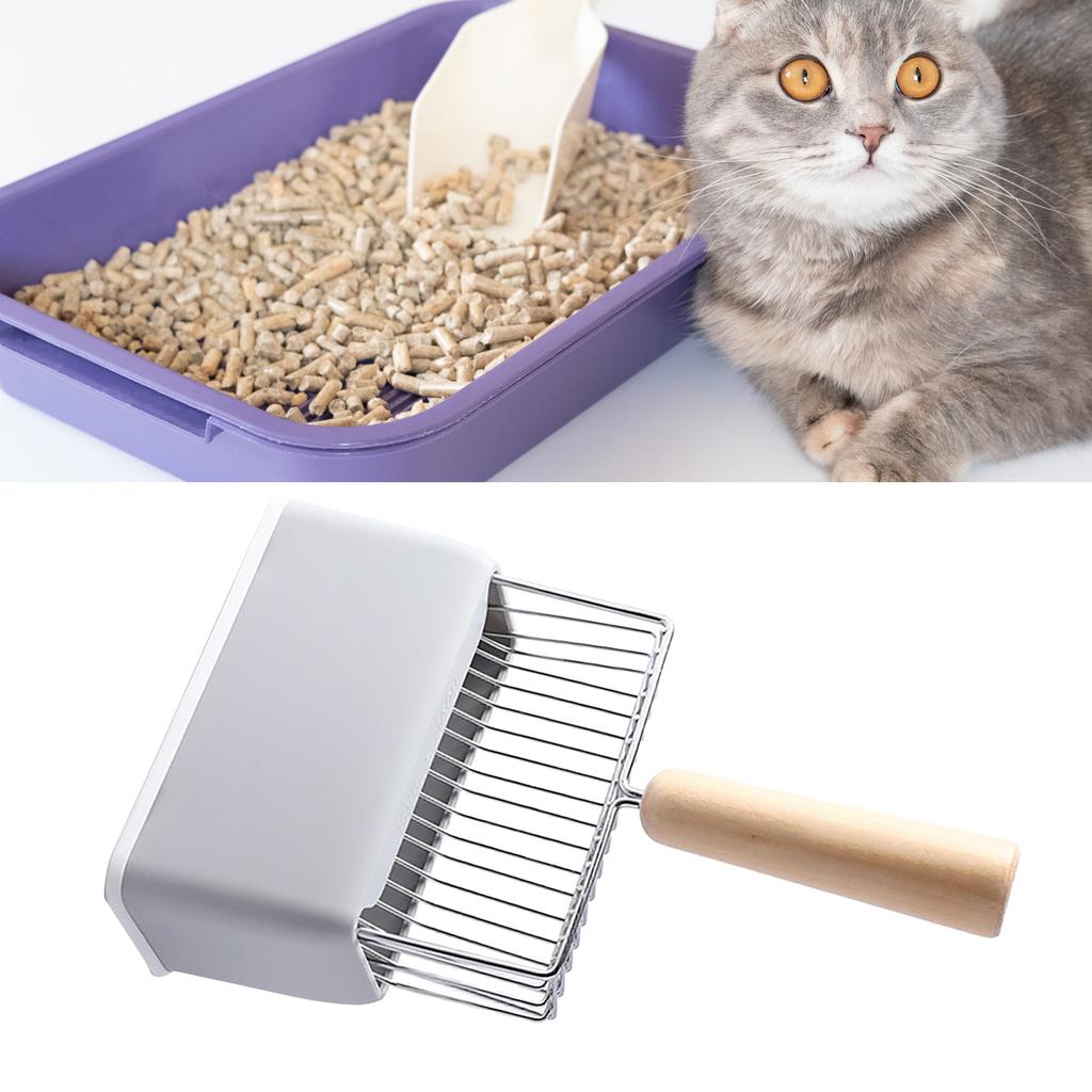 Cat Litter Scoop Kitty Metal Scooper with Deep Shovel Long Handle Base Poop Sifting Kitten Pooper