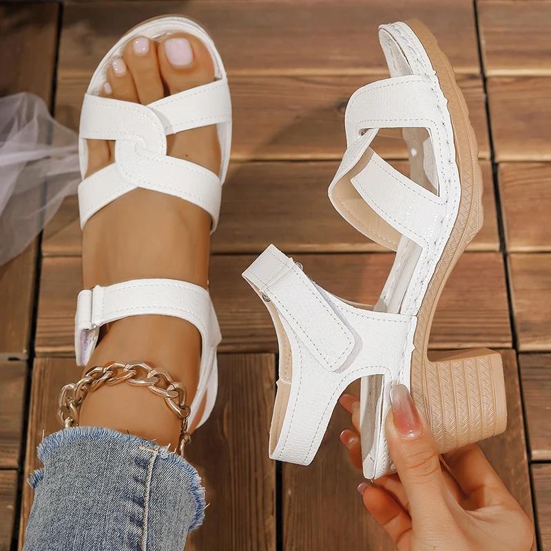 Fashion High Heel Sandals for Women Cross Band Women Shoes Summer Plus Size Light Non Slip Platform Sandals Thick Heeled Casual Sandles
