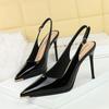 Fashionable Simple Patent Leather Pointed High Heel Shoes Slim Heels Single Shoes Behind Empty Back Trip Strap Women's Shoes