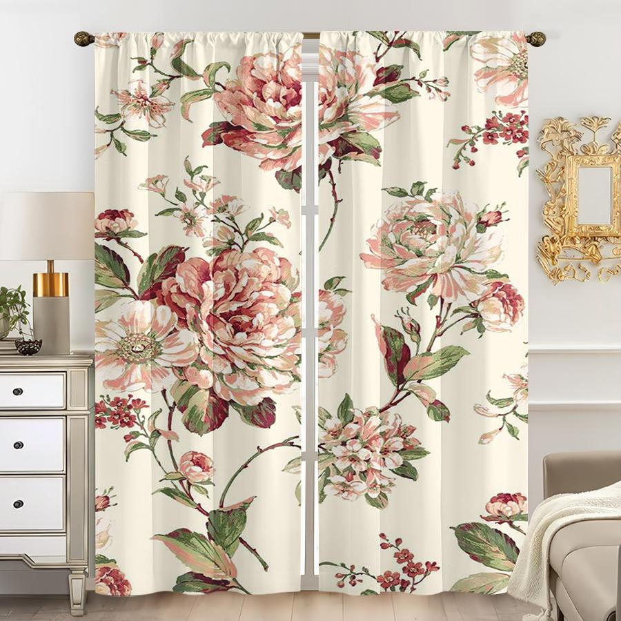 

2PCS Multicolor Vintage Pink Peony Floral Pattern Curtains Rod Pocket Design For Bedroom And Living Room 24x59in(60x150CM)x2&Rod Pocket&2 panels