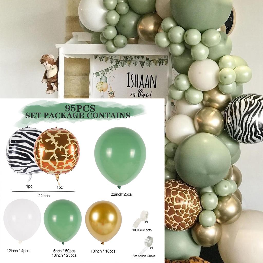Kit de arco de guirnalda de globos verdes con diseño de animales de safari en la jungla, decoración para fiesta de cumpleaños, globos de látex con diseño de animales para niños, baby shower