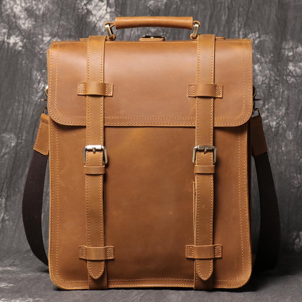 Retro Leather Men S Backpack Crazy Horse Leather Wear Trolley Case Business Travel Bag Multifunctional Laptop Bag