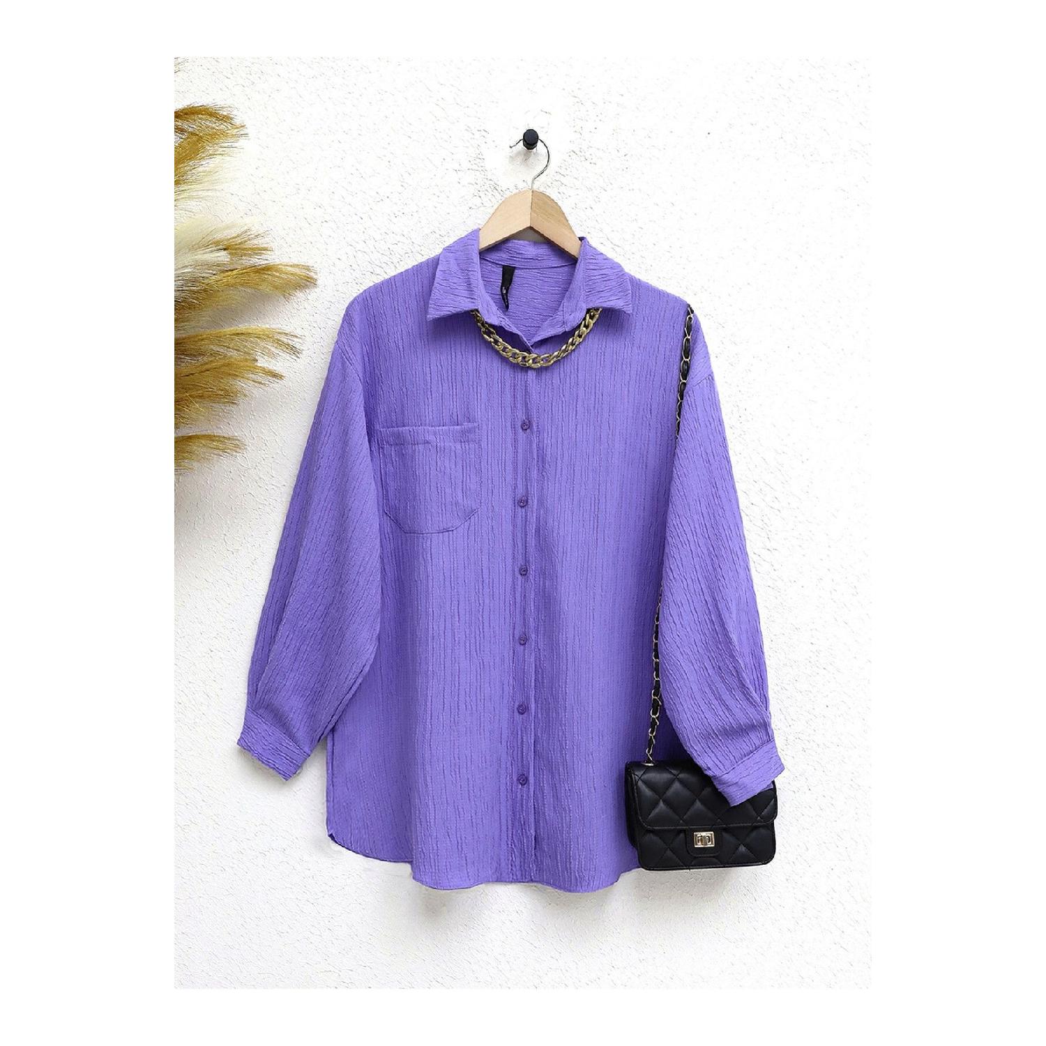 

Single Pocket Button Collared Crinkle Shirt Standart