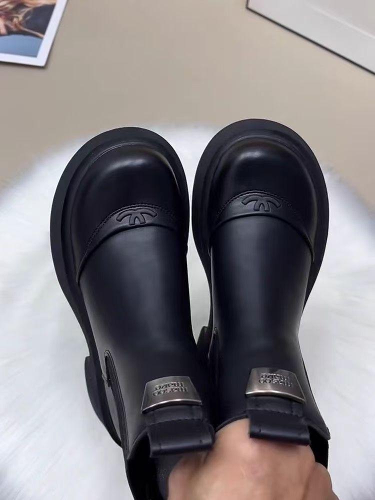 Cizme de piele până la genunchi pentru femei, de toamnă/iarnă 2025, cu căptușeală fleece subțiatoare - Stil britanic Martin Fashion