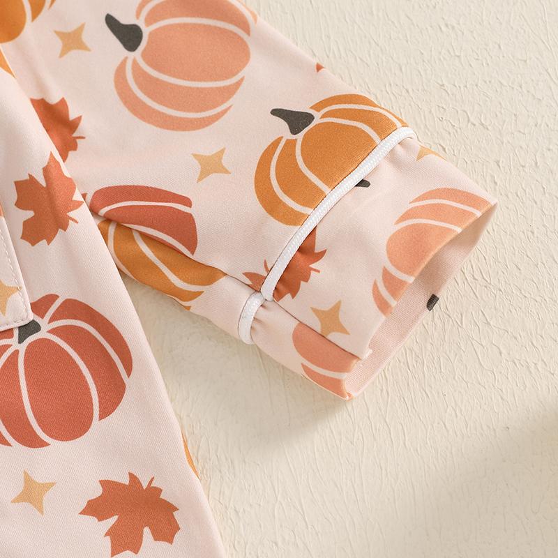 Infant Newborn Baby Girl Halloween Sleeping Romper Ghost/Pumpkin Print Lapel Long Sleeve Button Down Jumpsuit