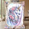 Ornate Unicorn with Flowers Theme blanket Lightweight Warm Flannel Blanket Decorative Throw Blanket for Home Decoration