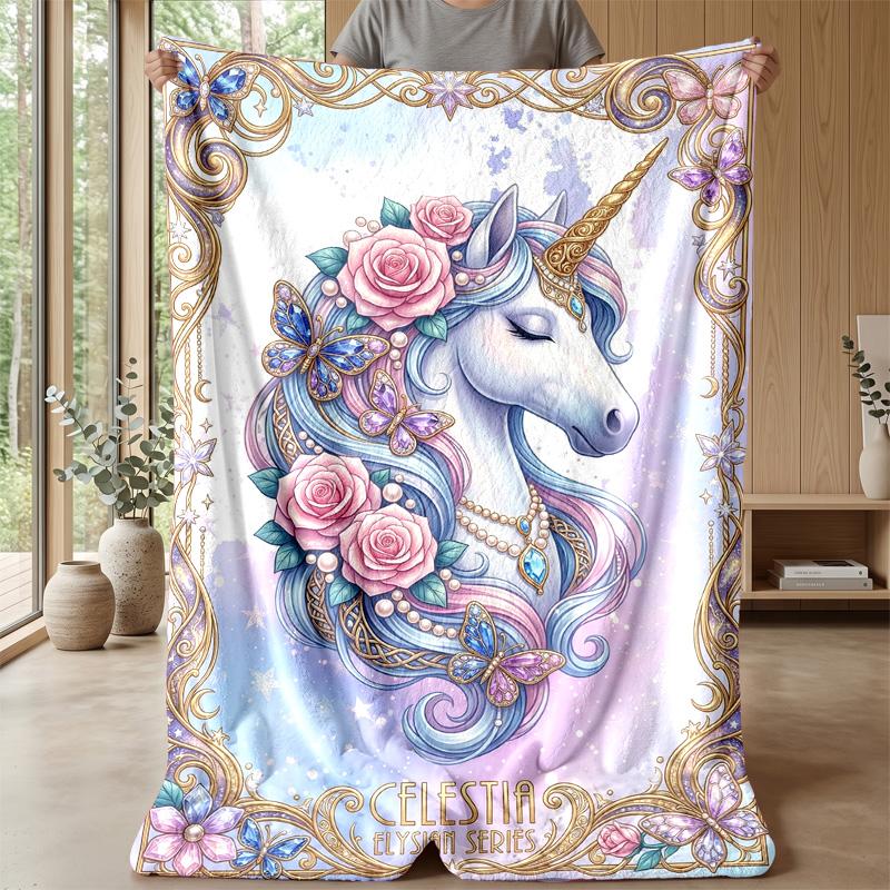 Ornate Unicorn with Flowers Theme blanket Lightweight Warm Flannel Blanket Decorative Throw Blanket for Home Decoration