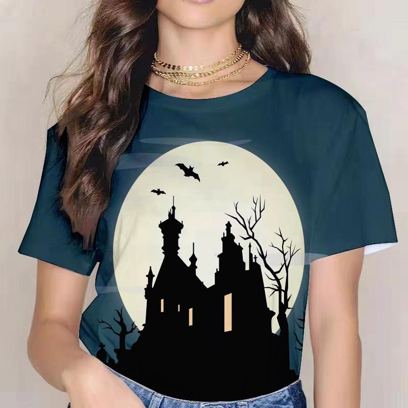 2021 Glad Halloween Dam T-shirt Mode Trendiga Kläder 3d-tryckt Pumpa Miko Polyester Rundhals Bekväm Topp Lös