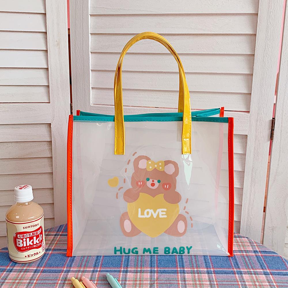 Ins Summer Girls Jelly Bag Cartoon Bear Transparent Shoulder Bag Waterproof Beach Bag Student Travel Handbag
