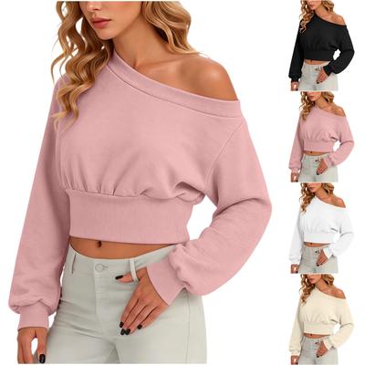 Sweat à capuche couleur à manches longues dénudé pour femme - Haut décontracté pour un usage quotidien