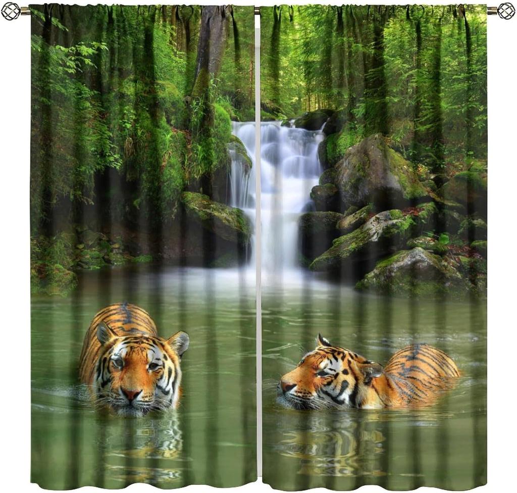 Blackout Red Forest Waterfall Windows Curtains Tree Landscape Woodland Scenic Nature Fall Scenery Art Printed Curtain Made Of Polyester Washable