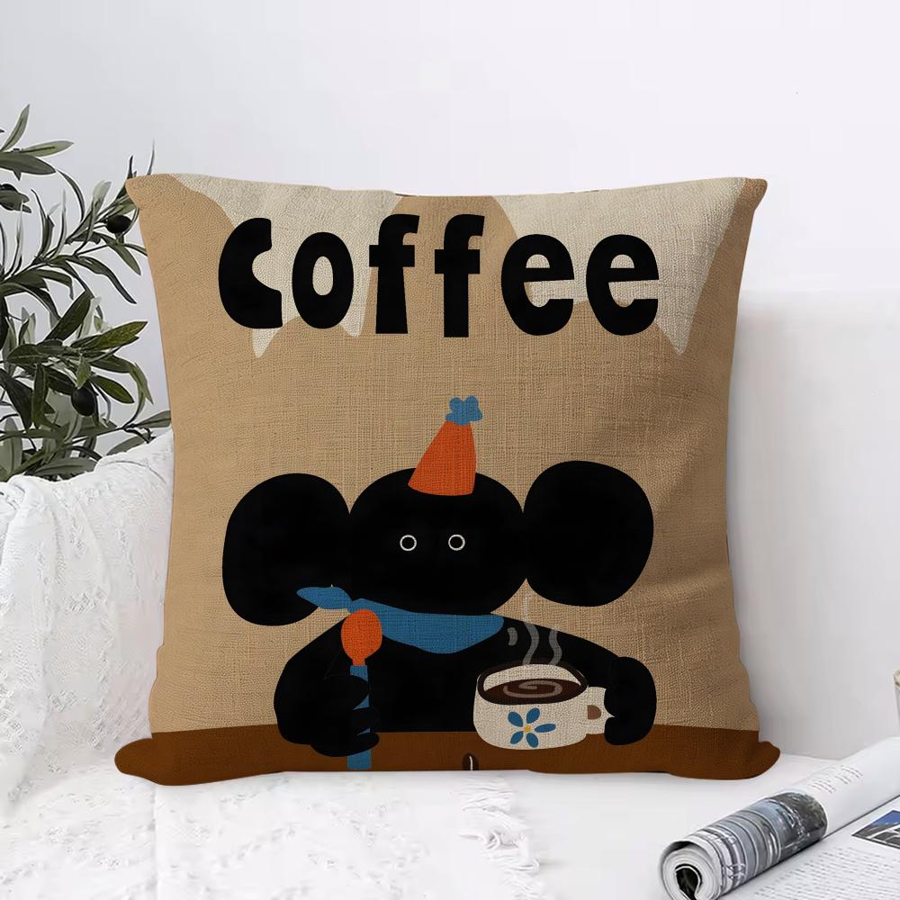 Creative Coffee Illustration Cushion Cover Breathable Linen Pillow Cover Skin-Friendly Home Decor Pillowcase With Hidden Zipper