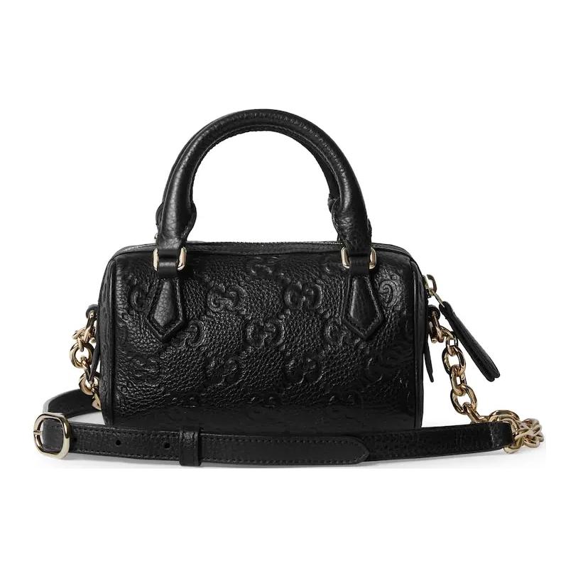 Gucci GG Emblem Adjustable Chain Zipper Closure Pebbled Leather Mini Shoulder Crossbody Bag Women Bags Black 815256-AAEEM-1000
