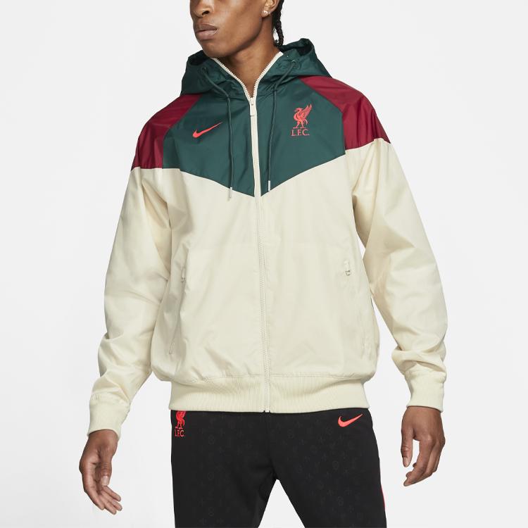 Nike Liverpool FC Graphic Patchwork Print Loose Soccer Zip Hoodie Jacket Men Outerwear Beige DB2956-238