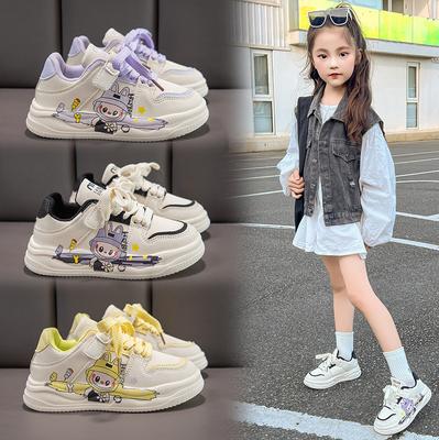 Girls Sports Shoes 2025 Autumn New Girls Fashion Cartoon Board Shoes Soft Sole Casual Shoes Children's White Shoes Tide