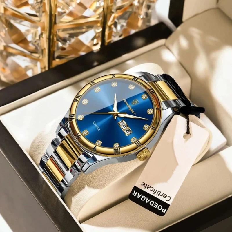 POEDAGAR Top Luxury Watch for Man Date Week Waterproof Luminous Wristwatch Quartz Stainless Steel Men's Watches Sports