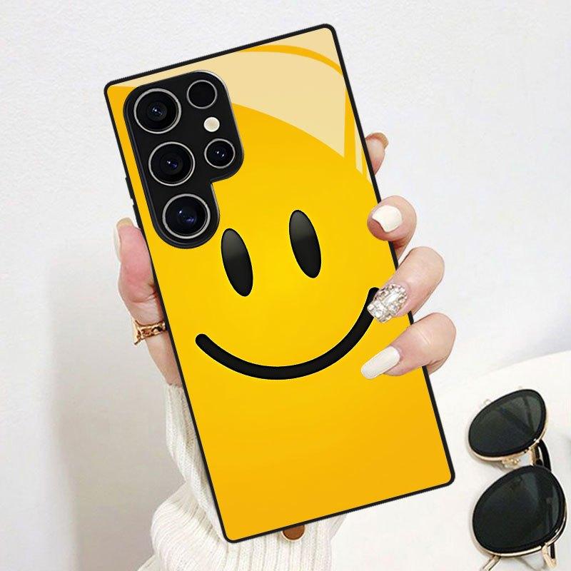 Smiling face pattern Exquisite luxury Highend PhoneCase Glass PhoneCase for Samsung Galaxy S26 S25 S24 S23 S22 S21 FE,Ultra,Plus