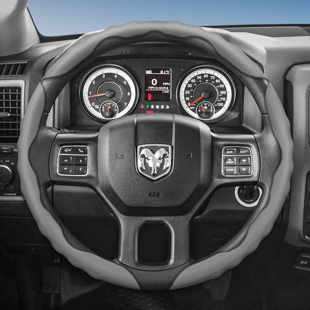 bpzsw1 Steering Wheel Cover Suitable for Ram, Wave-Shaped Sport Design, Breathable Leather, Segmented, Non-Slip, Sweat-Absorbent, for Pickup Promaster