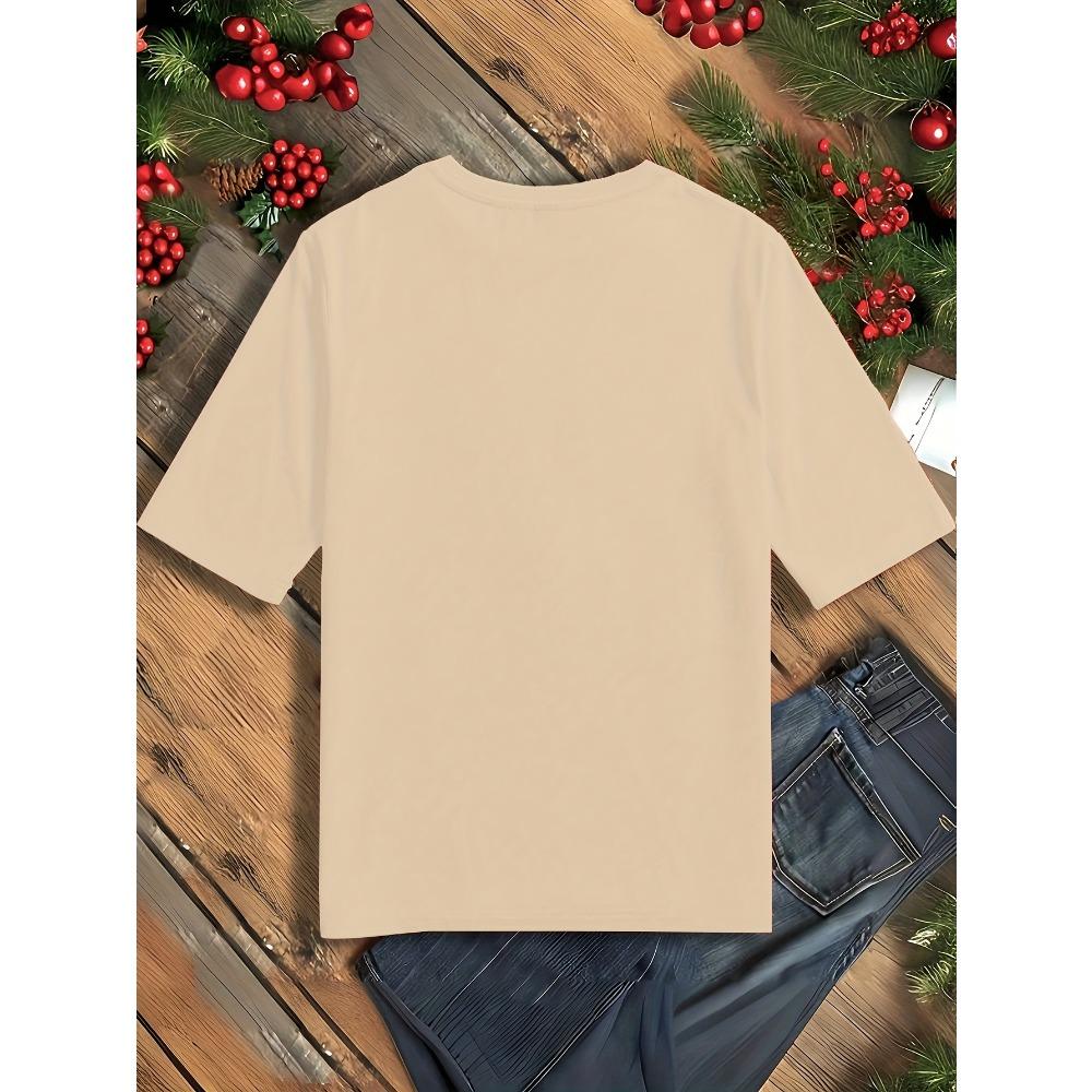 Fashion Spring and Summer New Models, Women's Crew Neck, Cartoon Santa Pattern Letter Printing Short Sleeves