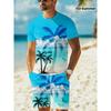 2-piece Set for Summer Beach, Hawaiian Palm Tree Vacation, Casual Men's Short Sleeved T-shirt, Shorts