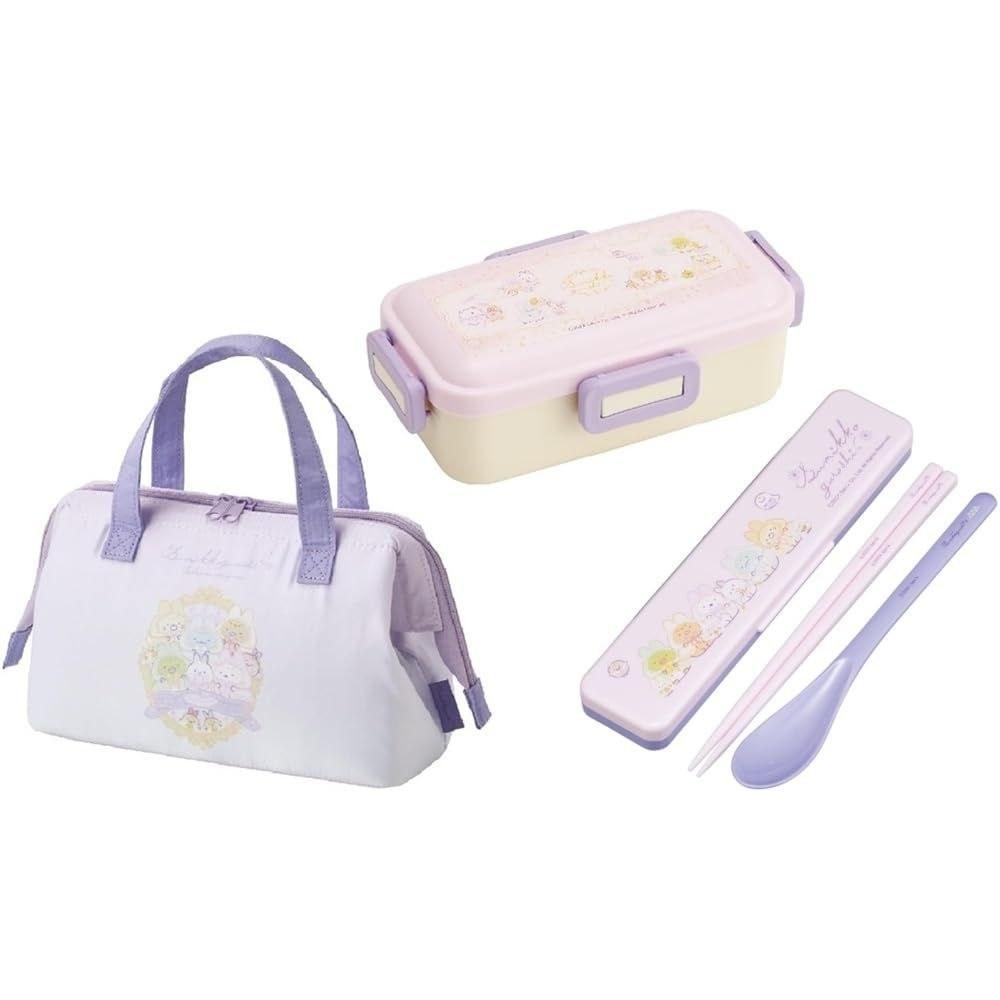 Skater Sumikkogurashi Rabbit Charm Antibacterial Dishwasher Safe Soft Bento Box 4-Point Lock 1 Layer 530ml Combo Set (Chopsticks Spoon) Insulated Bag