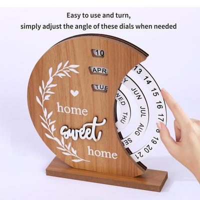 Wooden Creative Calendar Manual Rotating Perpetual Calendar Home Desk Office Desktop Ornaments Welcome To Sweet Home Decor