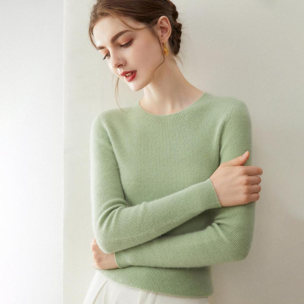 Women's 100% Pure Cashmere Sweater: Soft, Warm, Slim-fit, Round Neck, Ribbed, Long Sleeve, and Versatile Base Layer.