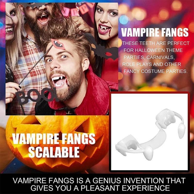 Retractable for Vampire Teeth Reusable for Vampire Fangs Plastic Dentures Cosplay Props Halloween Costumes Props for Boy X3UC