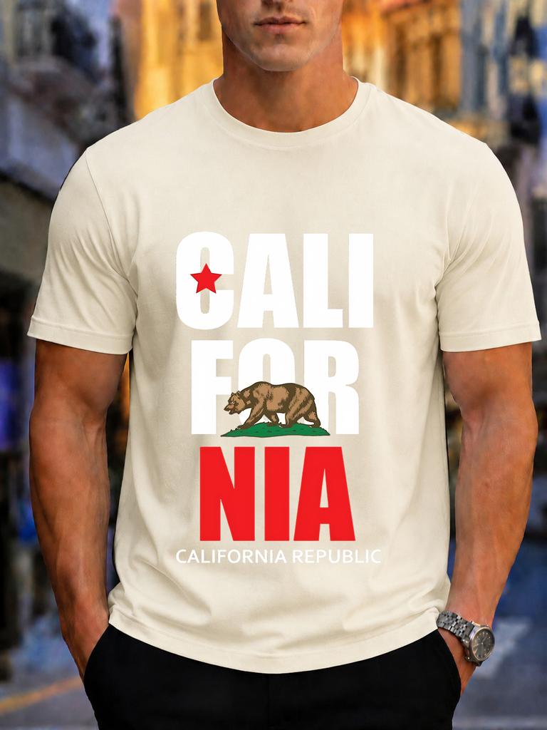 2026 New Arrival 100 Cotton Tshirt California Republic Bear Red Star State Flag Eleunisext Print Crew Neck Casual Tee