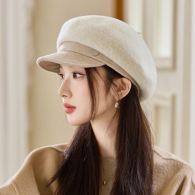All-match Warm Beret Autumn and Winter Hat for Women's Style of Literary Retro Thickened Painter Hat Big Head Circumference Newspaper Boy Hat