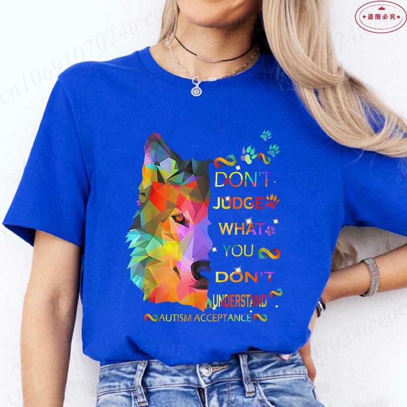 Autism Acceptance Women T-shirt Autism Awareness Dog  Graphic Y2k Tops Summer O Neck Short Sleeve Tees Casual Female Clothing