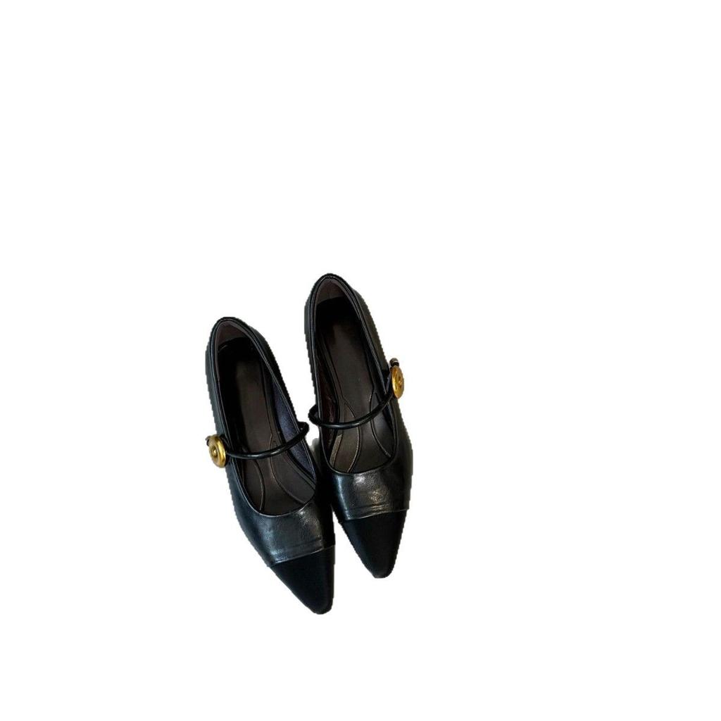2025 Spring New Pointed Single Shoes Women's Splicing Chengdu Style Retro Women's Shoes Soft Soles Are Not Tired Feet Thick Heels High Heels