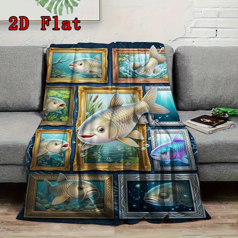 Fish Fantasia 2D Flat Pattern Flannel Blanket, High Quality All Seasons, Home Decor, Warmth and Comfort, Perfect for Christmas Gifts.