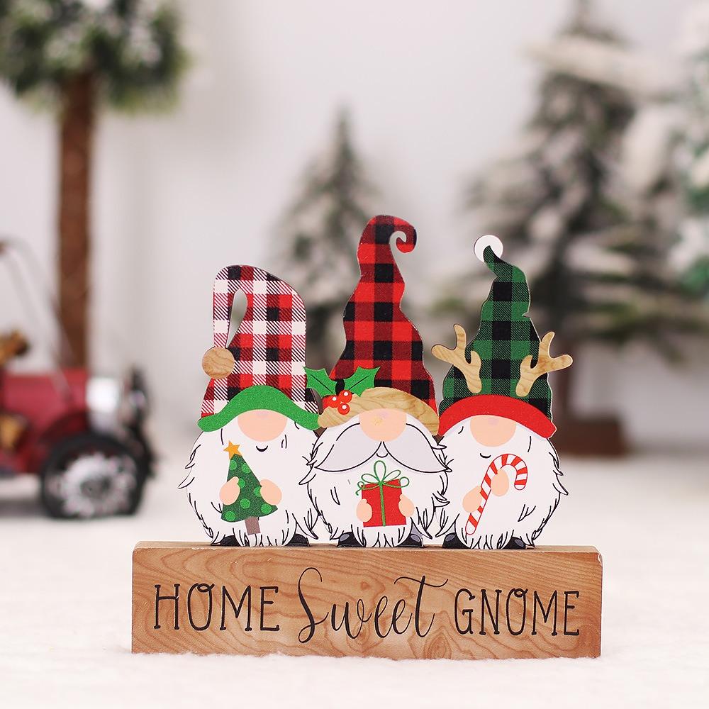2Pcs DIY Christmas Desktop Ornaments Cartoon Table Centerpiece Santa Wood Plaque Signs  New Years