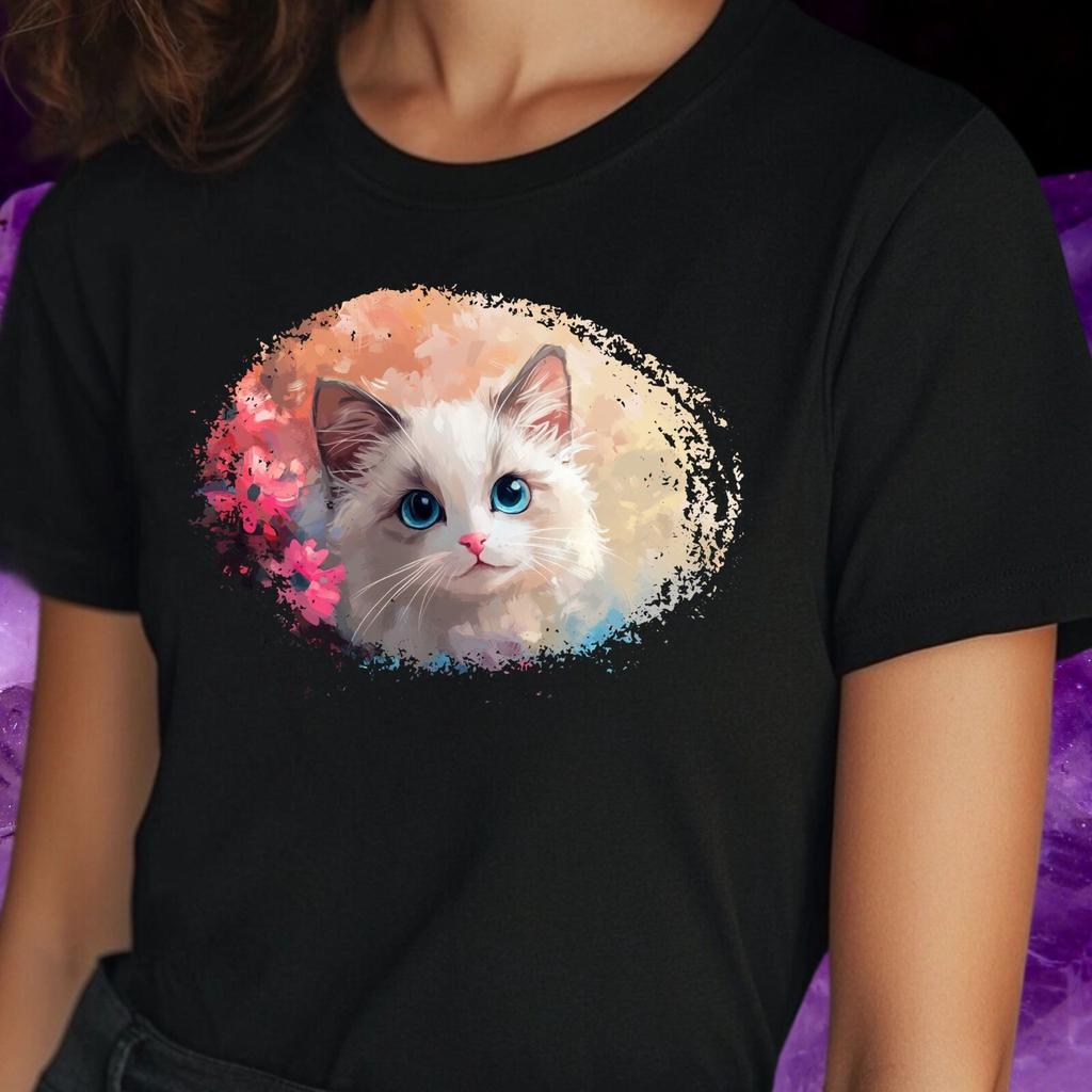 T-Shirt Frauen Ragdoll Katze Motiv Baumwolle Größe S bis 3XLWird in neuem Fenster oder Tab geöffnet