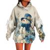 Ladies' Christmas Printed Bow Long Sleeved Loose Fitting Headband With Rope Hooded Sweatshirt Top