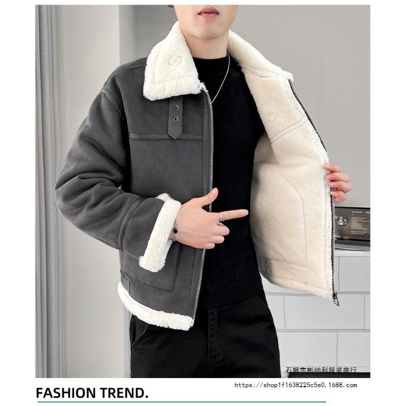 2025 Fall/Winter Fashion Versatile Fleece Thickened Fake Two Couple Embroidered Jackets Cargo Tops New Lapel Trendy Padded Clothes