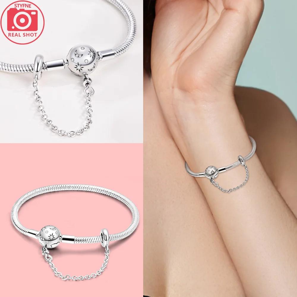 Colorful Dreamy Star Moon Bead Bracelet Fixed Chain Unicorn Women 925 Silver Bracelet Jewelry Anniversary Fine Gift