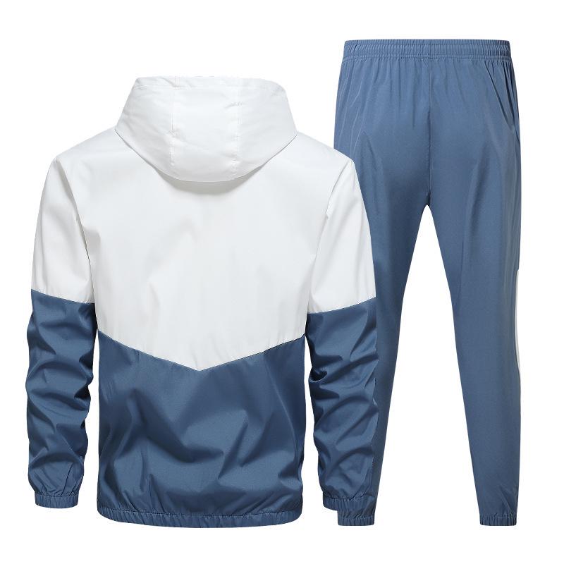Men's Casual Color Block Hoodie Two-Piece Set for Back-to-School and Outdoor Sports