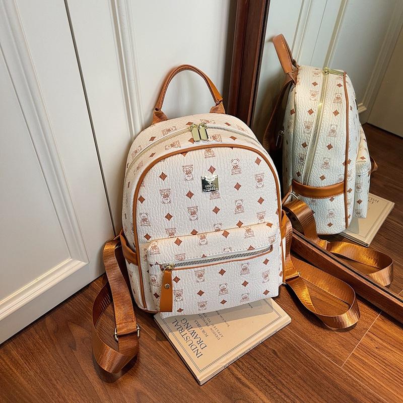 2025 New Large-capacity Backpack Female Cartoon Cute Bear Lady Backpack Korean Version Foreign-style Printed Backpack Tide