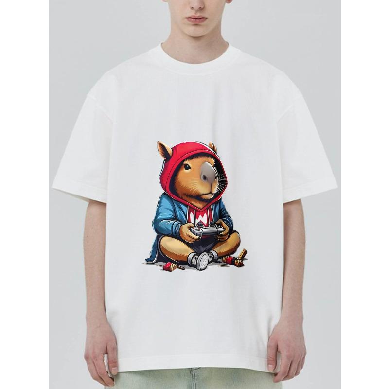 

Casual T-Shirt Black Capybara Gaming Hoodie Animal Print for Men and Women Leisure Wear XXXXL белый