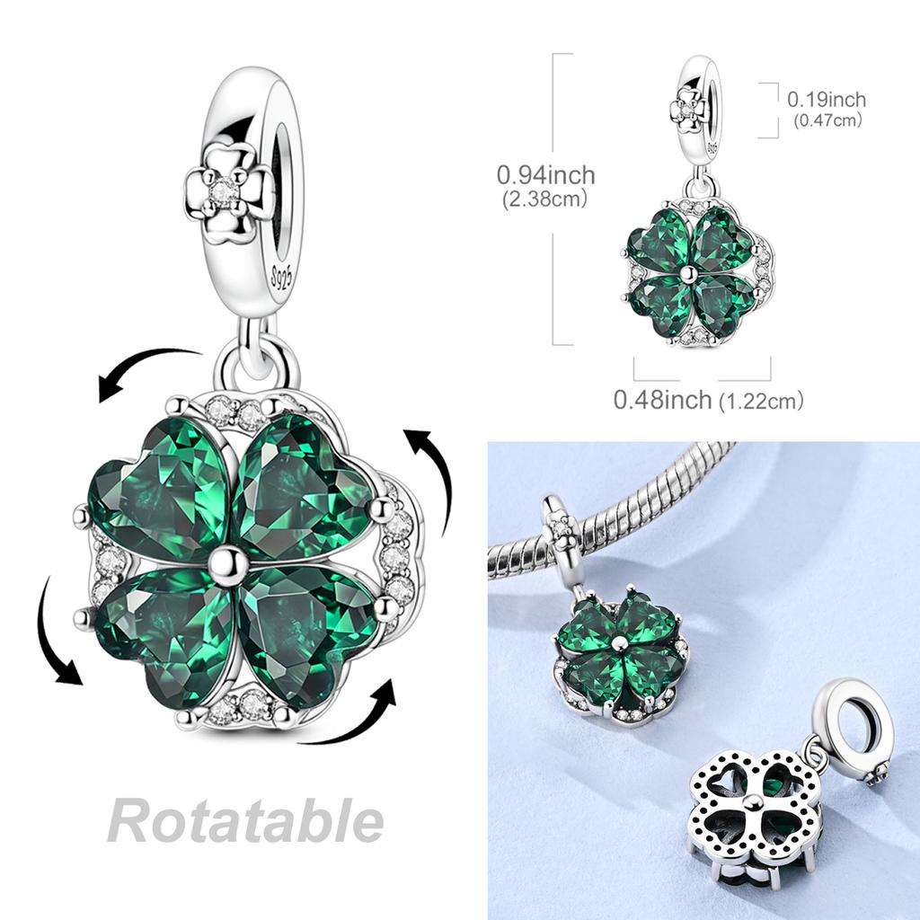 925 Silver Green Series Charms Bead Four-leaf Clover Pendants Fit Original Bracelet DIY Women Gift
