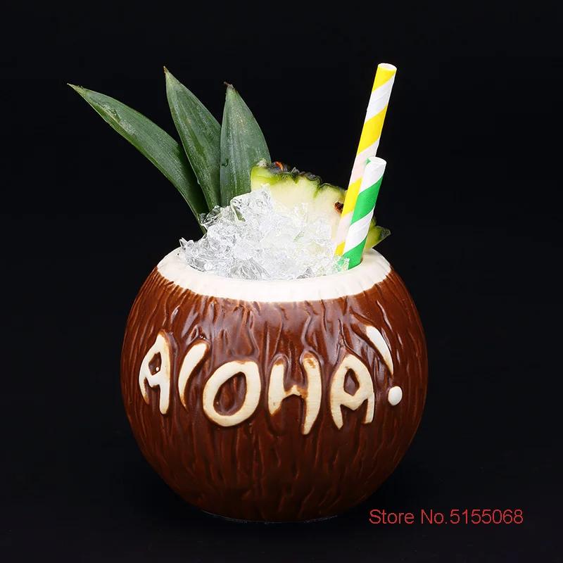 Coconut TIKI Mug Hawaiian Bar Decor Drinkware Ceramic Cocktail Glass Tropic Amorous Feelings Beach Party Mug Cup Beer Steins