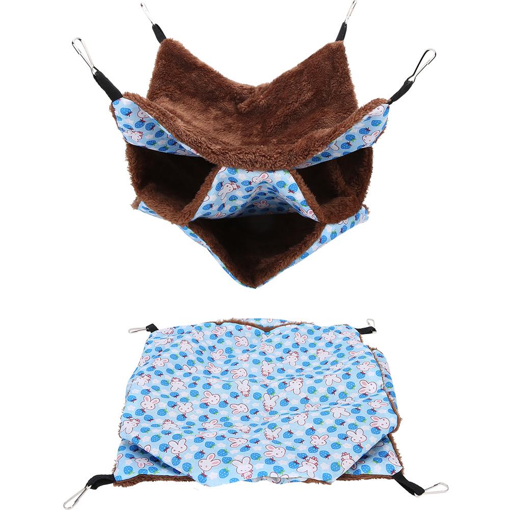 Three Layer Small Pet Warm Hammock Hanging Bed Sleeping Bag for Hamster Sugar Gilder SquirrelsBlue
