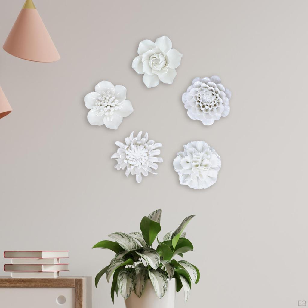 Ceramic Art 3D Hanging Porcelain Flowers Decorative Artificial Sculpture for Bathroom Living Room