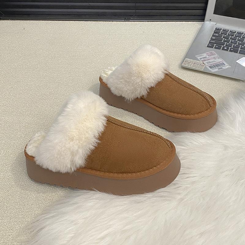 Women's Baotou plush slippers padded warm winter thick bottom heightened home slippers casual walking indoor shoes snow cotton slippers