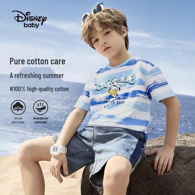 Disney Boys' Striped Gradient Pure Cotton Short Sleeve T-Shirt