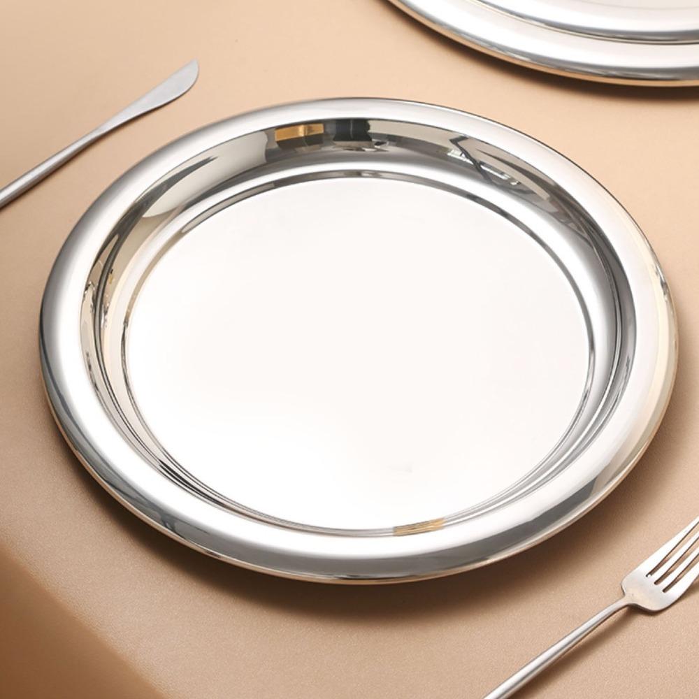Rustless Steel Food Platter Raised Anti Spill Display Plate Easy To Clean Storage Tray  For Drinks